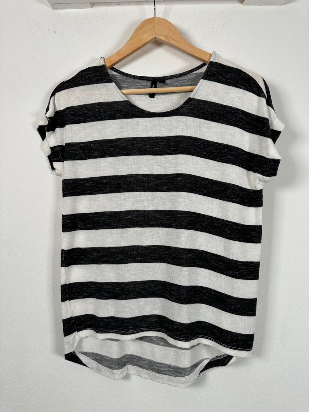 Vero Moda Black White Striped High Low Top Soft Stretch Size S Scandy Style